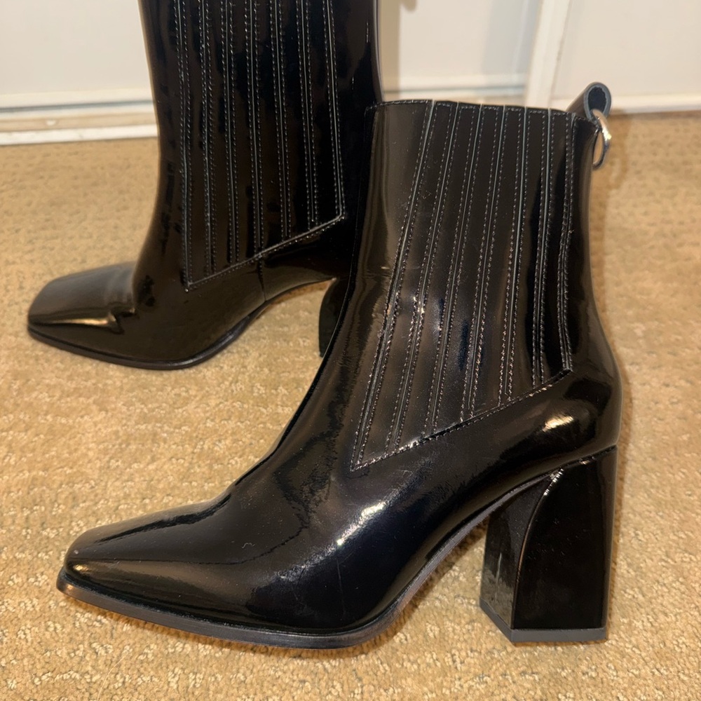 PAIGE Farah Patent Leather Black Heeled Boots
